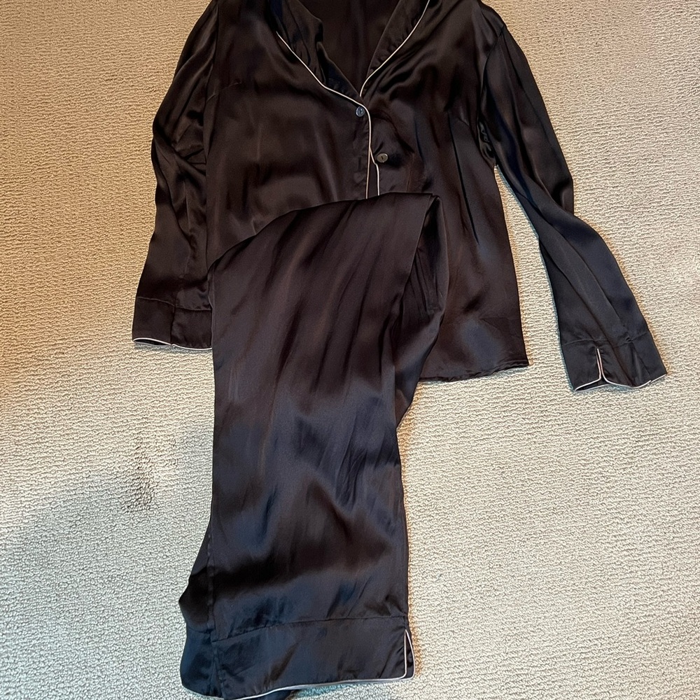Black Satin Women's Pajama Set